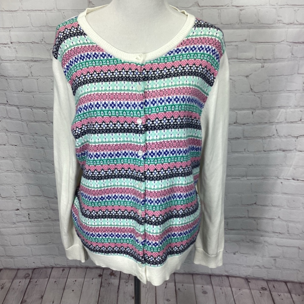 Talbots Fair Isle Cardigan Sweater Multicolored Women’s Size XL‎